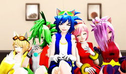 Size: 1020x600 | Tagged: safe, artist:xx-debbiestv-xx, amy rose, manik the hedgehog, miles "tails" prower, sonia the hedgehog, sonic the hedgehog, human, 3d, humanized, mmd