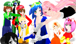 Size: 1183x676 | Tagged: safe, artist:xx-debbiestv-xx, amy rose, cream the rabbit, miles "tails" prower, sonic the hedgehog, oc, oc:ashura the hedgehog, oc:deborah, oc:yuki, human, 3d, humanized, luigi, mario, mmd