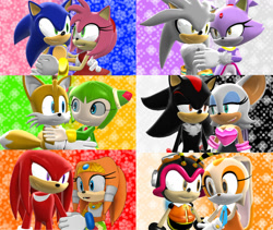 Size: 1280x1080 | Tagged: safe, artist:luvanddeathinall, amy rose, blaze the cat, charmy bee, cosmo the seedrian, cream the rabbit, knuckles the echidna, miles "tails" prower, rouge the bat, shadow the hedgehog, silver the hedgehog, sonic the hedgehog, tikal, 3d, amy x sonic, chaream, group, incest, knuxikal, shadouge, shipping, silvaze, straight, tailsmo