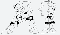 Size: 1678x980 | Tagged: safe, artist:somebodystolemybread, sonic the hedgehog, 2024, alternate universe, frown, line art, liquid, looking offscreen, simple background, sketch, smile, solo, standing, stretching, top surgery scars, trans male, transgender, white background, wink