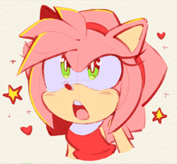 Size: 676x628 | Tagged: safe, artist:candycatstuffs, amy rose, beige background, heart, looking offscreen, mouth open, simple background, solo, sparkles, star (symbol)