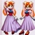 Size: 450x450 | Tagged: safe, ai art, artist:mobians.ai, vanilla the rabbit, 2024, duality, hand behind head, lidded eyes, lifting dress, looking at viewer, simple background, smile, solo, standing