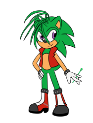 Size: 600x800 | Tagged: safe, artist:umbra-n0x, manik the hedgehog, 2017, drumstick, flat colors, hand on hip, holding something, looking offscreen, simple background, smile, solo, standing, transparent background