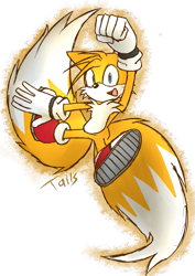 Size: 751x1063 | Tagged: safe, artist:jessicap0p, miles "tails" prower, fox, blue eyes, gloves, male, orange fur, shoes, socks, solo