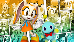 Size: 1192x670 | Tagged: safe, editor:scott910, cheese (chao), cream the rabbit, chao, rabbit, female, wallpaper, youtube link in description