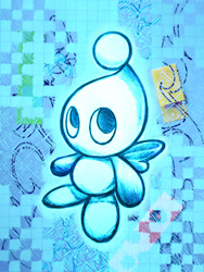 Size: 2143x2857 | Tagged: safe, artist:cityrun, chao, 2024, checkered background, neutral chao, solo