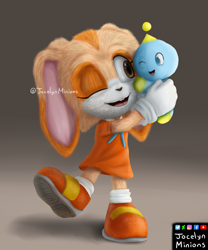 Size: 2500x3000 | Tagged: safe, artist:jocelynminions, cheese (chao), cream the rabbit, chao, duo, gradient background, hugging, movie style