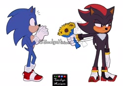 Size: 1280x896 | Tagged: safe, artist:jocelynminions, shadow the hedgehog, sonic the hedgehog, duo