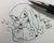 Size: 600x482 | Tagged: safe, artist:mush_0106, knuckles the echidna, 2020, eating, food, greyscale, holding something, japanese text, monochrome, pen, penwork, solo, traditional media