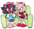Size: 844x701 | Tagged: safe, artist:mori3322, amy rose, shadow the hedgehog, hedgehog, alternate outfit, couch, cute, duo, female, gloves off, knitting, male, sitting