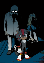 Size: 699x992 | Tagged: safe, artist:mori3322, gerald robotnik, maria robotnik, shadow the hedgehog, human, holding hands, meme, shadow (lighting), standing, trio, why dis x look so mad