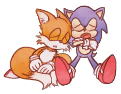 Size: 626x485 | Tagged: safe, artist:lovelandisle, miles "tails" prower, sonic the hedgehog, arms folded, duo, eyes closed, gay, leaning on them, mouth open, shipping, simple background, sitting, sleeping, sonic x tails, transparent background