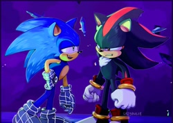 Size: 979x694 | Tagged: safe, artist:lazy0ulie, shadow the hedgehog, sonic the hedgehog, sonic prime, duo, redraw