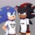 Size: 2048x2048 | Tagged: dead source, safe, artist:leithecatfish, shadow the hedgehog, sonic the hedgehog, 2024, alternate outfit, duo, english text, gay, grey background, hand on hip, lidded eyes, looking at them, pants, shadow x sonic, shipping, shirt, signature, simple background, standing, sweatdrop, words on a shirt