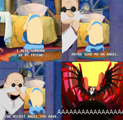 Size: 735x717 | Tagged: safe, artist:cloud-ya, gerald robotnik, maria robotnik, shadow the hedgehog, human, sonic x shadow generations, aaa, bed, comic, english text, lilo and stich, meme, screaming, trio, wings