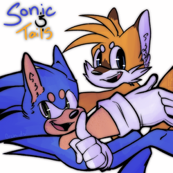 Size: 2048x2048 | Tagged: safe, artist:orchiiids, miles "tails" prower, sonic the hedgehog, 2021, beanbrows, character name, duo, english text, looking at viewer, mouth open, posing, redraw, simple background, smile, white background