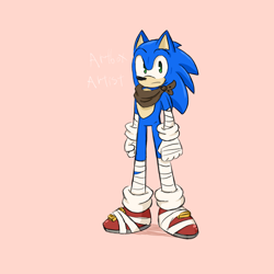 Size: 1280x1280 | Tagged: safe, artist:artboxartist, sonic the hedgehog, 2020, frown, looking at viewer, pink background, simple background, solo, sonic boom (tv), standing