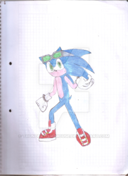 Size: 400x550 | Tagged: safe, artist:thunder-the-mouse, sonic the hedgehog, hedgehog, blue fur, gloves, green eyes, male, shoes, solo, sonic riders