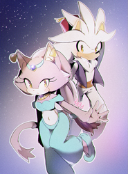 Size: 665x899 | Tagged: safe, artist:rellyia, blaze the cat, silver the hedgehog, aladdin (disney), alternate outfit, princess jasmine (aladdin)