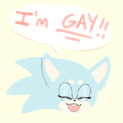 Size: 300x300 | Tagged: safe, artist:imqueerdeer, sonic the hedgehog, 2017, beanbrows, cream background, cute, dialogue, english text, eyes closed, gay, head only, headshot, icon, mouth open, simple background, smile, solo, sonabetes, speech bubble