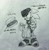 Size: 960x977 | Tagged: safe, artist:tsutsuuraurami, sonic the hedgehog, 2019, apron, bag, food, greyscale, hat, holding something, japanese text, monochrome, pencilwork, solo, traditional media