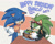 Size: 1003x797 | Tagged: safe, artist:scourgefrontier, scourge the hedgehog, sonic the hedgehog, hedgehog, birthday, cake, duo, english text, male, self paradox, top surgery scars, trans male, transgender