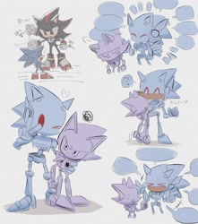 Size: 1129x1280 | Tagged: safe, artist:pita_b882, chaos sonic, metal sonic, shadow the hedgehog, sonic the hedgehog, sonic prime, 2024, group, japanese text, robot