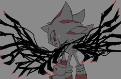Size: 1280x836 | Tagged: safe, artist:pita_b882, shadow the hedgehog, sonic x shadow generations, 2024, doom shadow, grey background, simple background, solo, wings