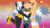Size: 2048x1138 | Tagged: dead source, safe, artist:foxybatty, tangle the lemur, whisper the wolf, cheek to cheek, cute, duo, heart, hugging, lesbian, lesbian pride, looking at them, mouth open, pride, pride flag background, shipping, signature, smile, standing, standing on one leg, tangle x whisper, wink