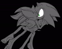 Size: 2183x1755 | Tagged: safe, artist:tamjeong_sonic, shadow the hedgehog, sonic the hedgehog, barefoot, black background, claws, duo, gay, gloves off, greyscale, kiss, monochrome, shadow x sonic, shipping, simple background, spot color