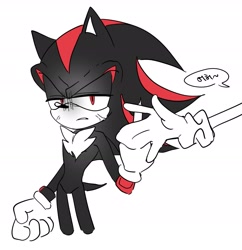 Size: 2151x2218 | Tagged: safe, artist:tamjeong_sonic, shadow the hedgehog, sonic the hedgehog, angry, duo, korean text, lidded eyes, middle finger, simple background, solo focus, speech bubble, white background