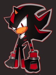 Size: 1519x2048 | Tagged: safe, artist:tamjeong_sonic, shadow the hedgehog, grey background, outline, racing suit, simple background, solo