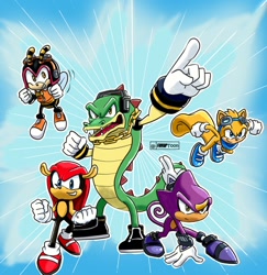 Size: 1080x1110 | Tagged: safe, artist:fliviartoon, charmy bee, espio the chameleon, mighty the armadillo, ray the flying squirrel, vector the crocodile