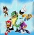 Size: 1080x1110 | Tagged: safe, artist:fliviartoon, charmy bee, espio the chameleon, mighty the armadillo, ray the flying squirrel, vector the crocodile, armadillo, bee, crocodile, squirrel, chameleon, group, male