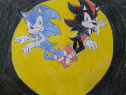 Size: 1032x774 | Tagged: dnp, safe, artist:theoneandonlycactus, shadow the hedgehog, sonic the hedgehog, traditional media