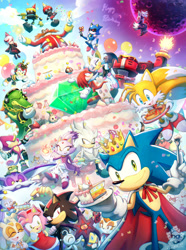 Size: 1024x1376 | Tagged: safe, artist:baghi-misfortune, amy rose, big the cat, chaos, charmy bee, cheese (chao), chip, chocola (chao), cream the rabbit, cubot, e-102 gamma, e-123 omega, eggman nega, emerl, espio the chameleon, froggy, gadget the wolf, gemerl, infinite the jackal, knuckles the echidna, lah, marine the raccoon, master zik, mephiles the dark, merlina the wizard, miles "tails" prower, omochao, orbot, princess elise, robotnik, sage, shadow the hedgehog, shahra, sonic the hedgehog, tikal, vanilla the rabbit, vector the crocodile, wisp, yacker, zavok, zazz, zeena, zomom, zor, chao, sonic frontiers, cake, dark chao, deadly six, doom's eye, hero chao, koco, su, the end, uh, wall of tags