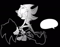 Size: 2048x1624 | Tagged: safe, artist:tamjeong_sonic, shadow the hedgehog, sonic the hedgehog, black background, duo, gay, greyscale, looking at viewer, monochrome, shadow x sonic, shipping, silhouette, simple background, speech bubble