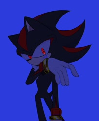 Size: 1663x2048 | Tagged: safe, artist:tamjeong_sonic, shadow the hedgehog, blood, blood on face, blue background, injured, simple background, solo, standing