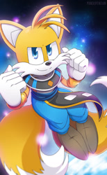 Size: 1005x1629 | Tagged: safe, artist:manekipenguin, miles "tails" prower, beerus (dragon ball), cosplay, dragon ball