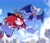 Size: 3000x2560 | Tagged: safe, artist:daereamart, knuckles the echidna, rouge the bat, bat, echidna, daytime, duo, female, flying, gliding, hat, looking at each other, male