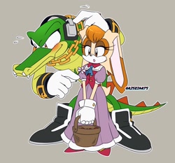 Size: 1752x1635 | Tagged: safe, artist:artsriszi, vanilla the rabbit, vector the crocodile, duo