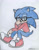 Size: 827x1064 | Tagged: safe, artist:blacksista100, nicky, sonic the hedgehog, hedgehog, blue fur, glasses, green eyes, male, sneakers, solo, sweater, traditional media