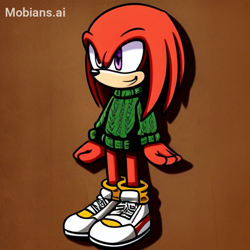 Size: 512x512 | Tagged: safe, ai art, artist:mobians.ai, knuckles the echidna, echidna, male, purple eyes, red fur, sneakers, socks, solo, sweater