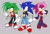 Size: 2048x1392 | Tagged: safe, artist:yuzusodamachine, manik the hedgehog, sonia the hedgehog, sonic the hedgehog, gender swap, siblings, trio