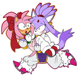 Size: 1280x1280 | Tagged: safe, artist:bunpilled, amy rose, blaze the cat, amy x blaze, carrying them, lesbian, lesbian pride, pride, shipping