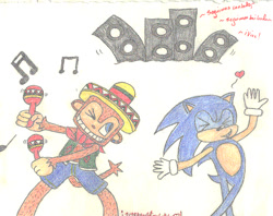 Size: 1571x1243 | Tagged: safe, artist:adimalullaby, sonic the hedgehog, crossover, samba de amigo