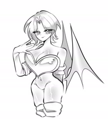 Size: 1670x1921 | Tagged: suggestive, artist:tamjeong_sonic, rouge the bat, human, cleavage, greyscale, humanized, monochrome, solo, wings