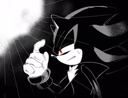 Size: 2048x1574 | Tagged: safe, artist:tamjeong_sonic, shadow the hedgehog, greyscale, monochrome, solo, spot color