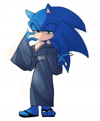 Size: 1773x2148 | Tagged: safe, artist:tamjeong_sonic, sonic the hedgehog, full body, gloves off, japanese clothes, kimono, sandals, solo, standing