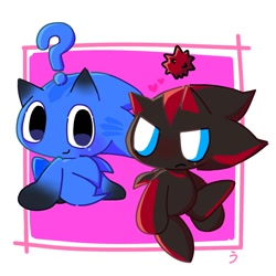 Size: 1280x1280 | Tagged: safe, artist:0mu_raiu1013, chao, character chao, duo, looking at each other, question mark, shadow chao, sitting, sonic chao